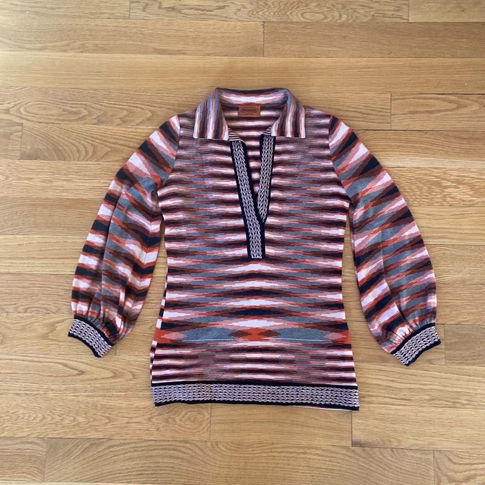 MISSONI Orange Label Wool Deep V Knot Top Shirt Sweater IT size 40/ US M